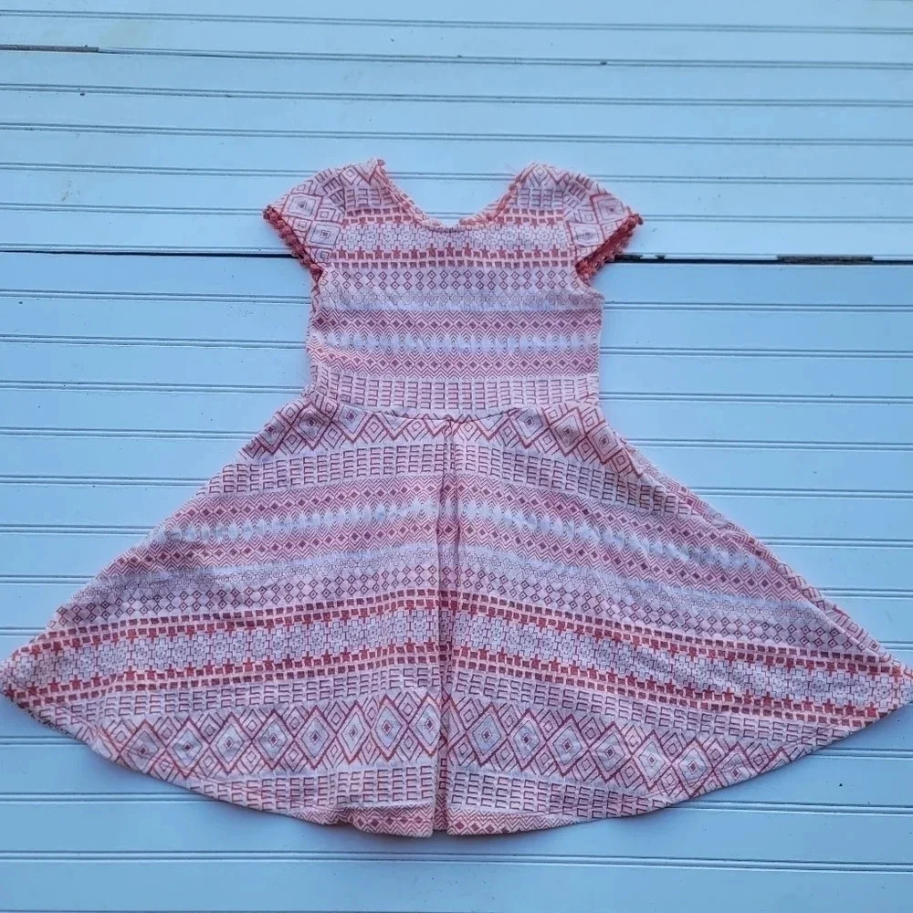 POOF GIRL Coral Pink White Strappy Cris Cross Stretchy Dress Cap Sleeve Sz M